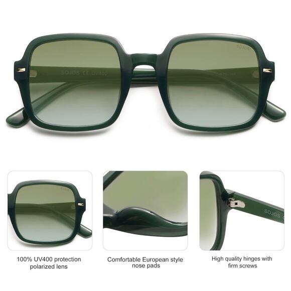 SOJOS Retro Square Polarized Sunglasses for Women Men - Picture 2 of 5